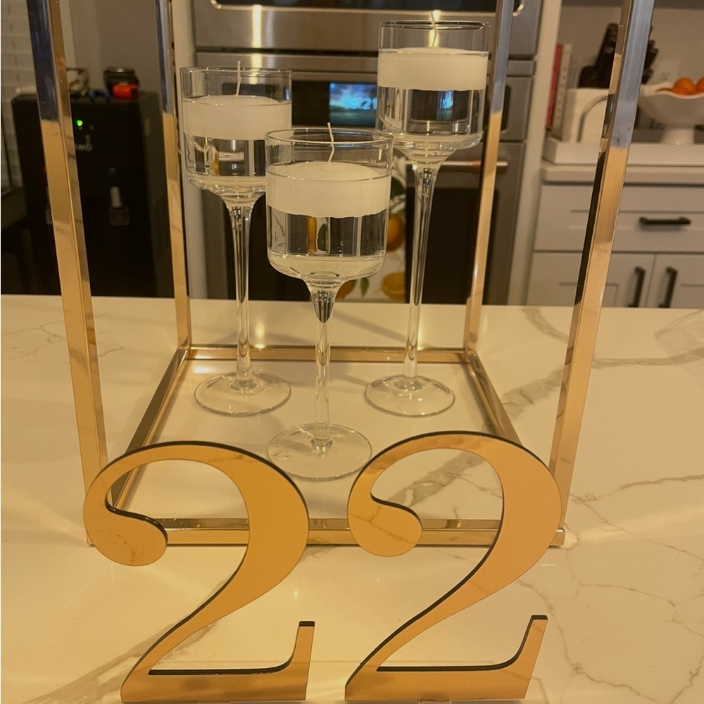 SOLD — Gold Table Number 1-24 with Candle Holders